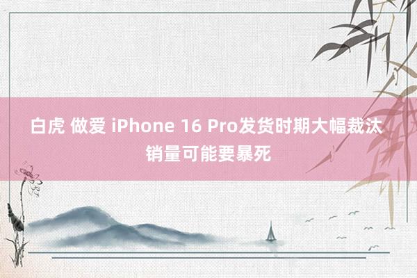 白虎 做爱 iPhone 16 Pro发货时期大幅裁汰 销量可能要暴死