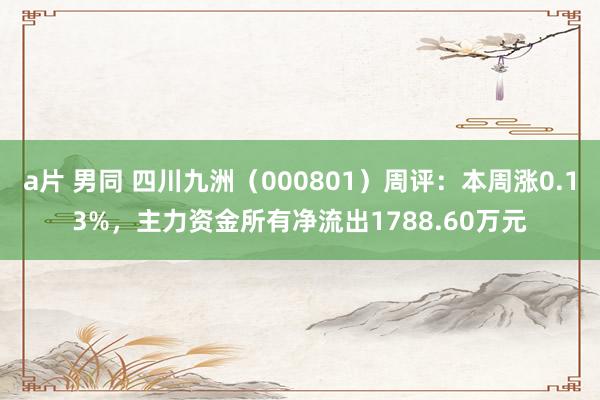 a片 男同 四川九洲（000801）周评：本周涨0.13%，主力资金所有净流出1788.60万元